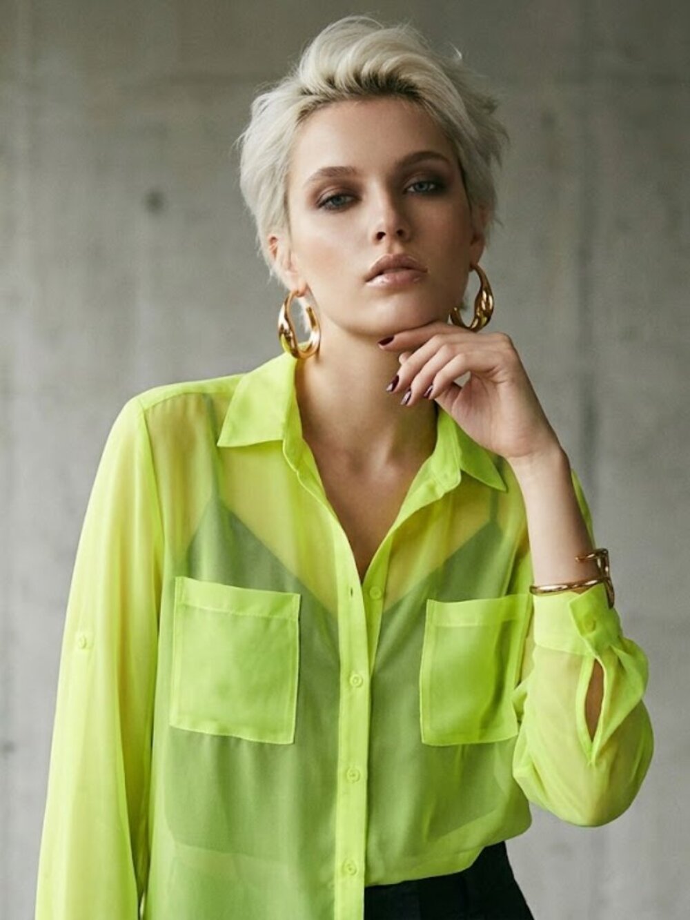 Victoria's Secret  Shirt Top‎ Long Sleeve Blouse  Medium LIME